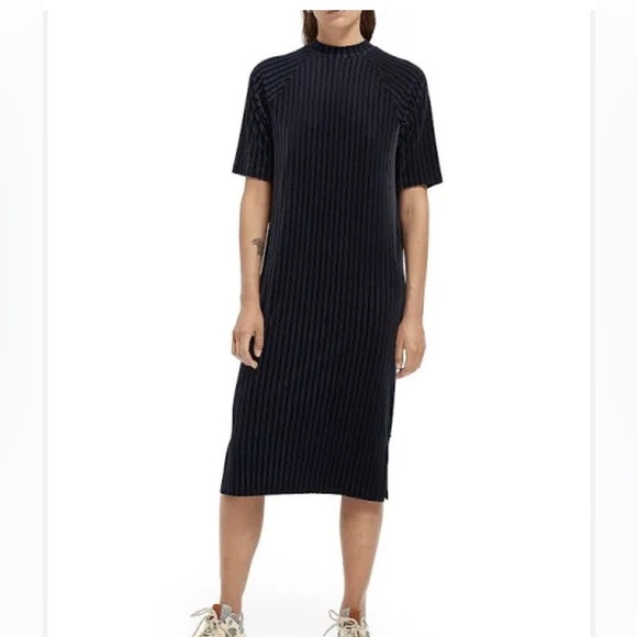 Scotch & Soda Stripe velvet midi dress size M - Picture 1 of 14